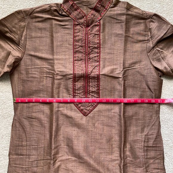 [NEW] Indian Pakistani Men Kurta Pajama Sherwani Suit Brown Red - Picture 5 of 10